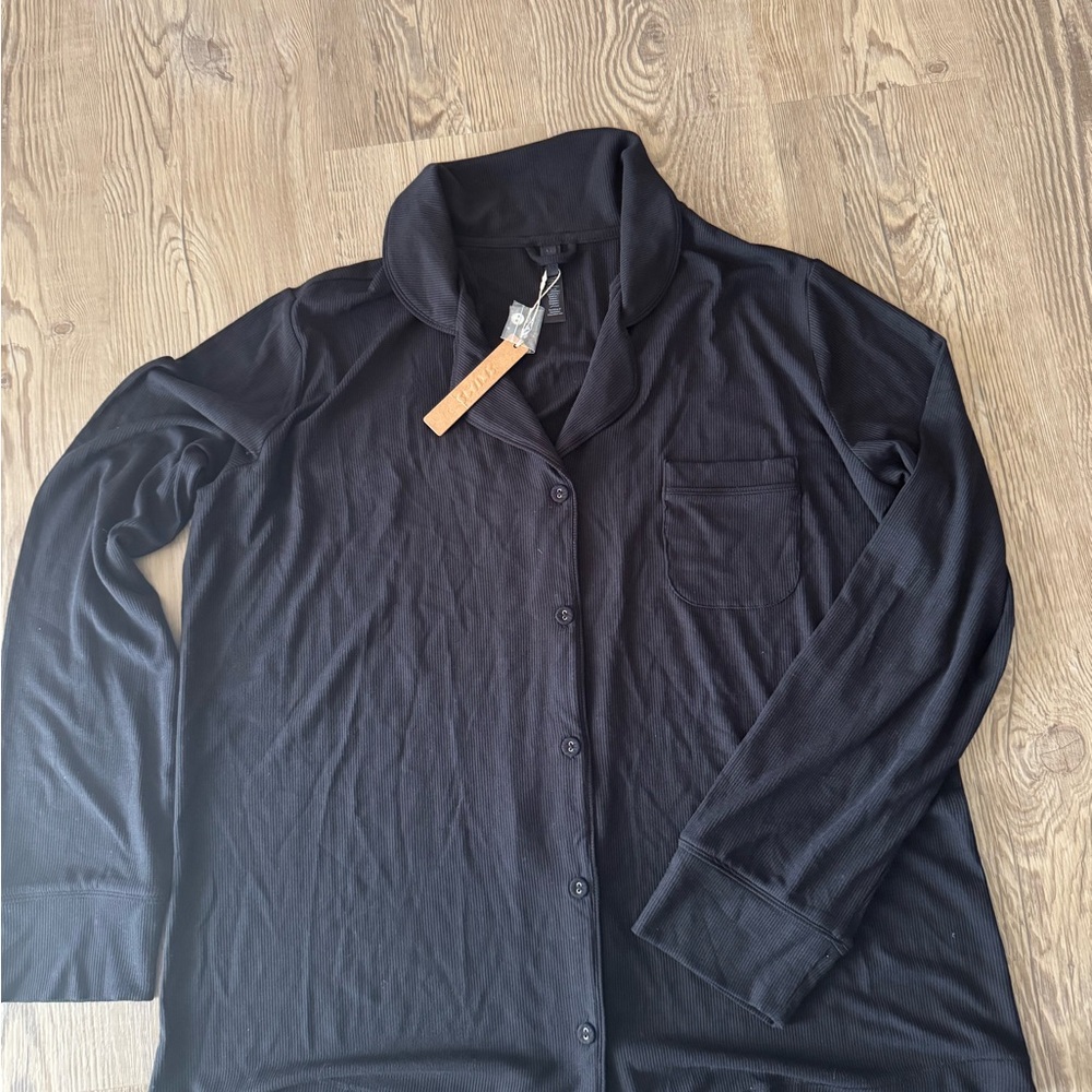 Skims pajama top shirt black ribbed new size L